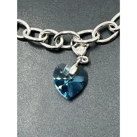 Swarovski‎ Signed Heart Bracelet Birthstone Blue Aquamarine Heart Something Blue